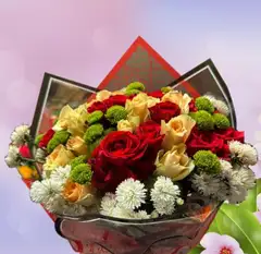 Small special bouquet of red Roses with variety of flowers of different colors.