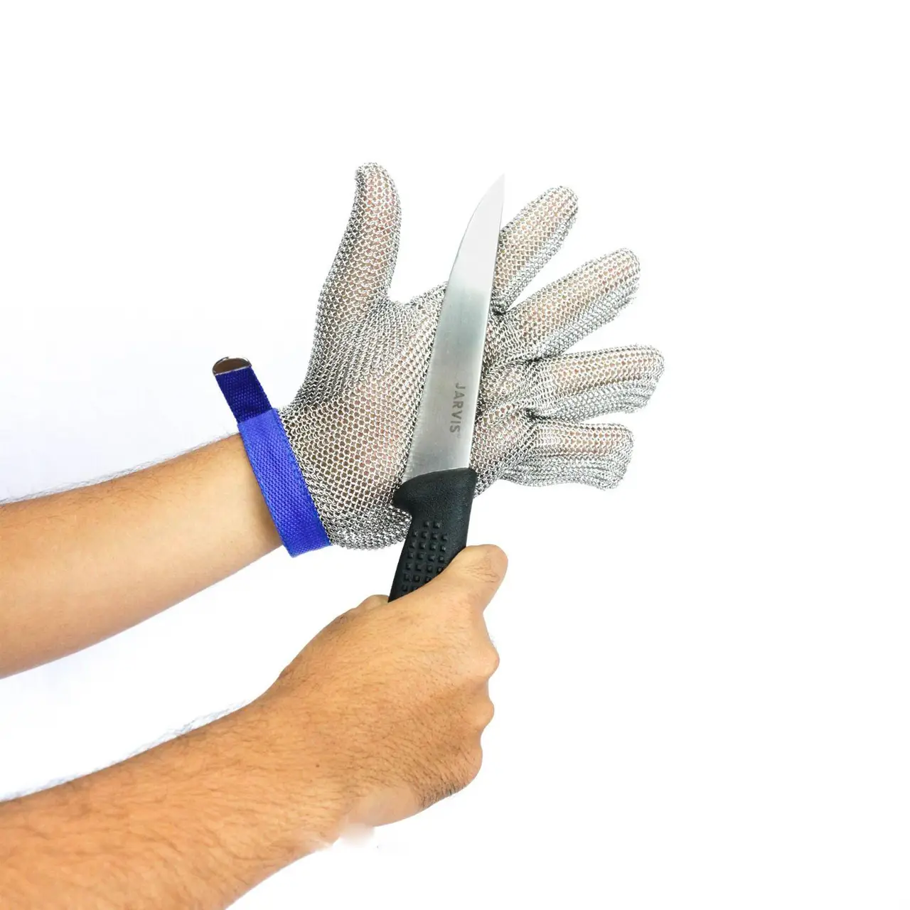 1402005 STAINLESS STEEL MESH GLOVES L- Size: L (Blue)