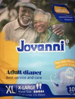 Jovanni Adult Diaper (10pcs)
XL (45-59 inches 115-150cm)