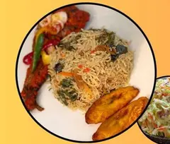 Coconut Rice with Coleslaw & Plantain with Free Soft drink & Free snack/dessert