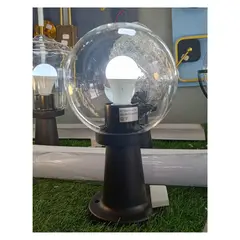 CONE SHAPED OUTDOOR LAMP POST WITH A CLEAR GLASS SPHERE GLOBE